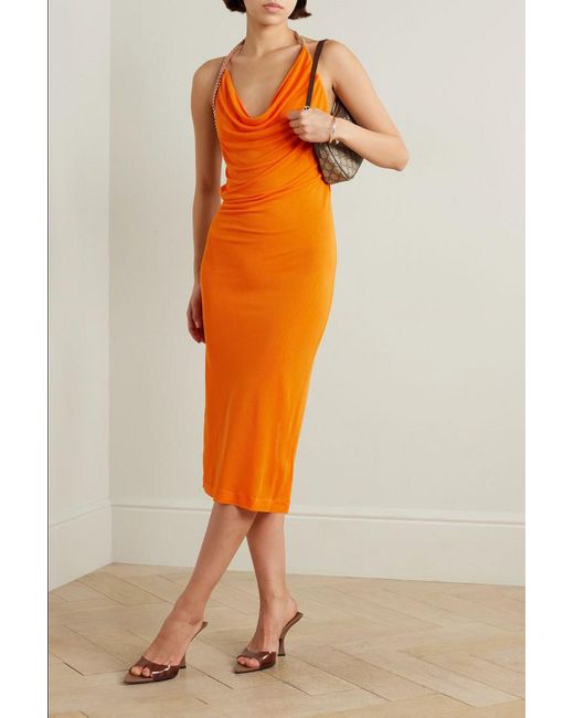 Dion Lee Barball Open back Bead embellished Mesh Halterneck Midi Dress in Orange Lyst Australia