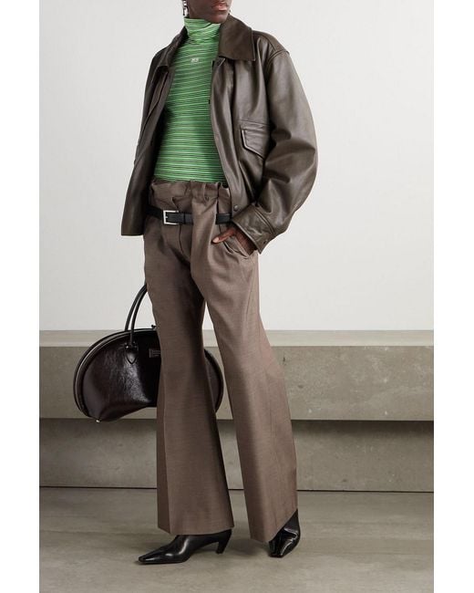 Acne Brown Belted Wool Wide-Leg Pants