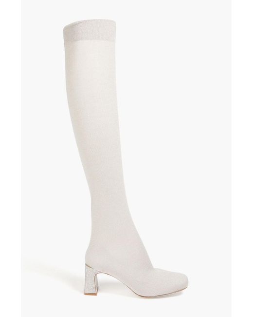 Rene Caovilla White Calza Metallic Stretch-knit Over-the-knee Boots
