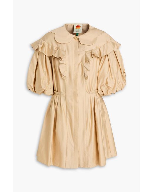 Farm Rio Natural Ruffled Stretch-Cotton Poplin Mini Shirt Dress