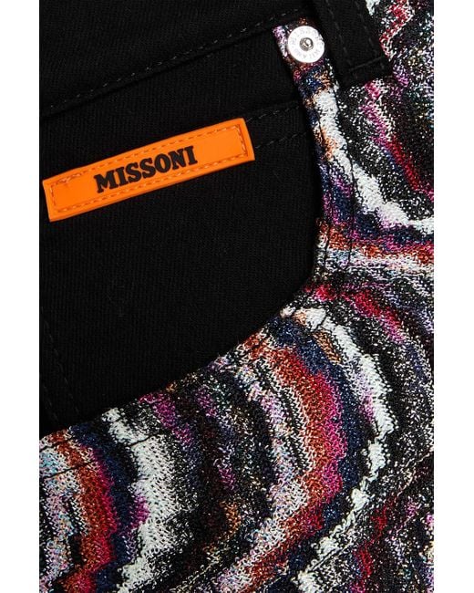 Missoni Black Denim-paneled Metallic Crochet-knit Mini Skirt