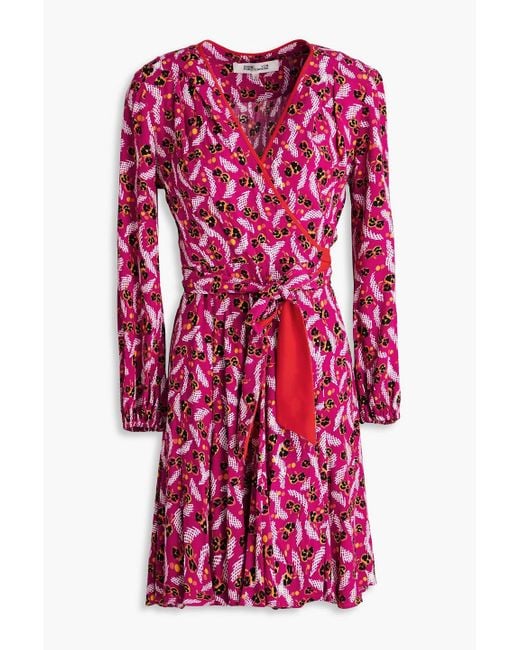 Diane von Furstenberg Pink Linsey bedrucktes mini-wickelkleid aus crêpe