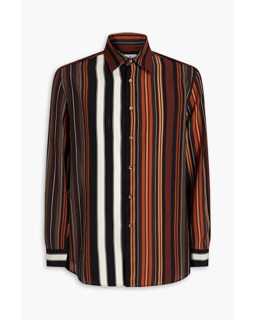 Etro Brown Striped Silk Crepe De Chine Shirt for men