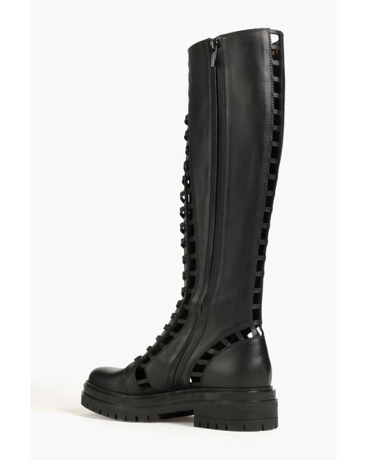Gianvito Rossi Black Halsey Cutout Leather Combat Boots