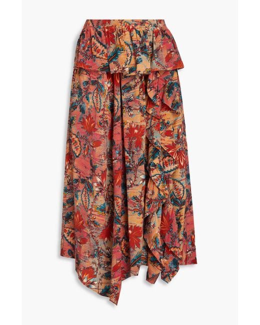 Ulla Johnson Red Ursa Ruffled Floral-print Silk Crepe De Chine Midi Skirt
