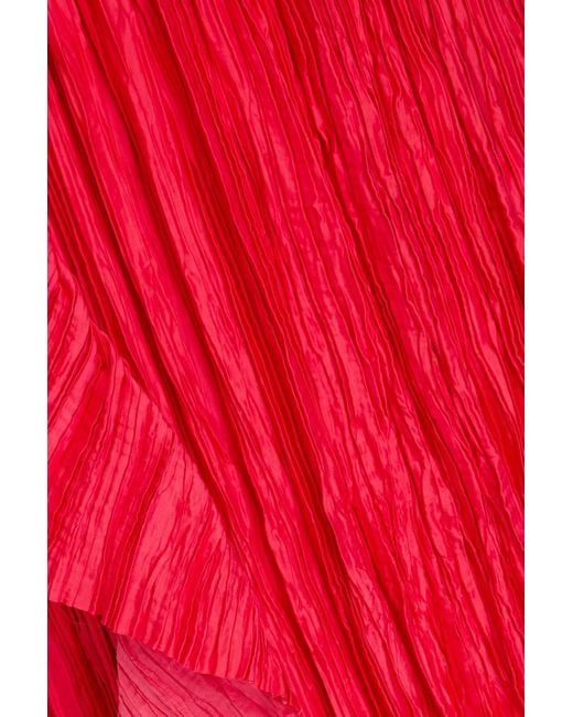 Ulla Johnson Red Circe Ruffled Plissé-satin Midi Dress
