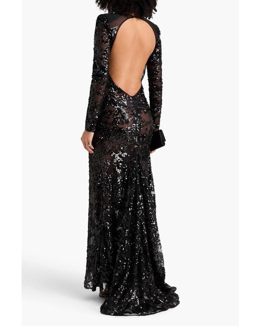 Victoria Beckham Open-Back Sequined Tulle Gown in Black | Lyst