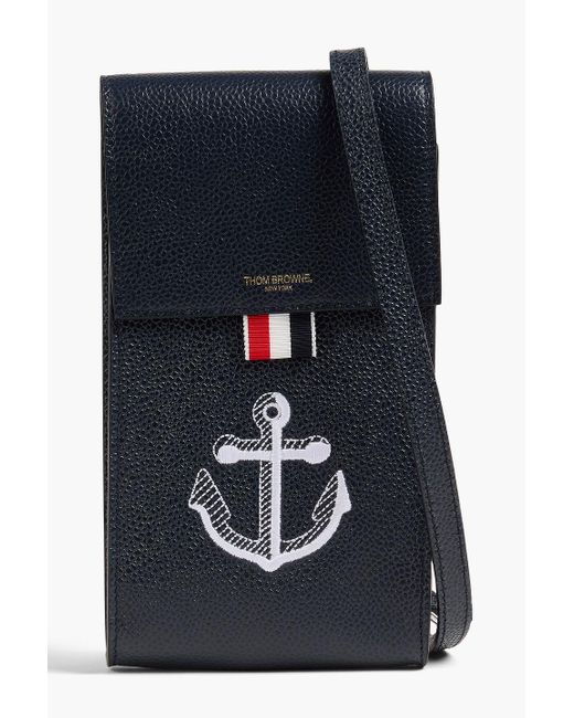 Thom Browne Embroidered Pebbled-Leather Phone Pouch in Black for