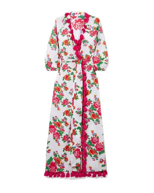 RHODE White Lena Tassel-trimmed Floral-print Cotton-voile Maxi Wrap Dress