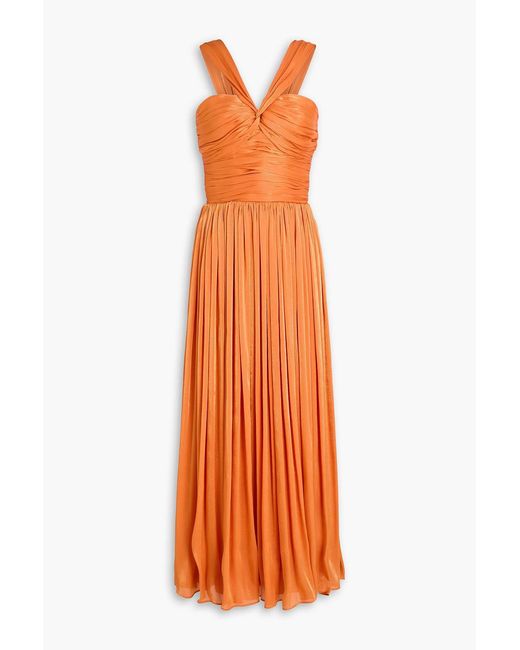 Costarellos Orange Cavana Twisted Pleated Georgette Maxi Dress