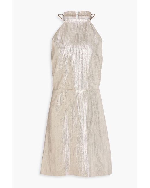 Maje White Chain-embellished Lamé Mini Dress
