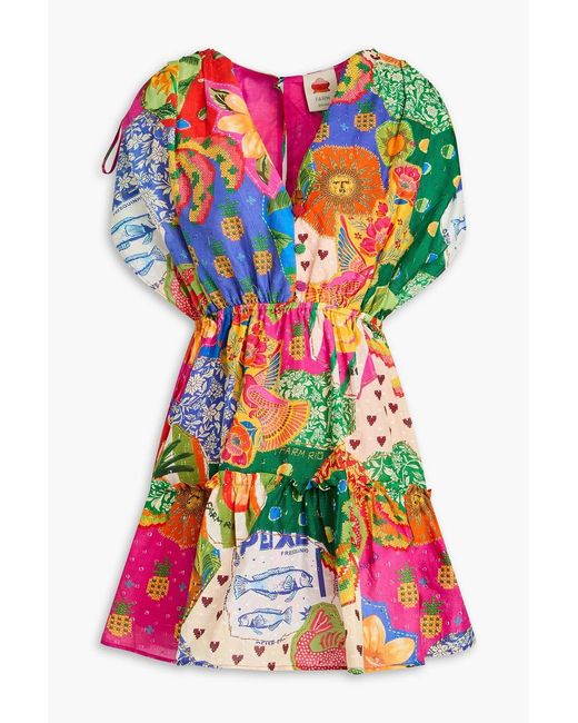 Farm Rio Multicolor Bead-embellished Printed Fil Coupé Cotton Mini Dress