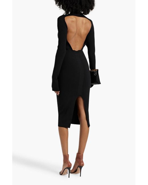 Rick Owens Black Column Cutout Stretch-Knit Midi Dress