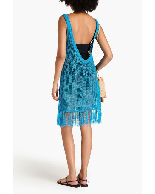 Dodo Bar Or Blue Matana minikleid aus metallic-häkelstrick mit fransen