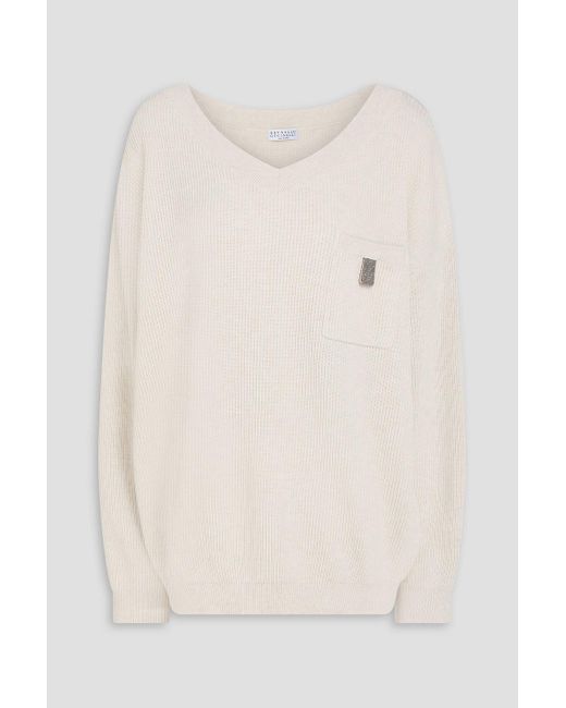 Brunello Cucinelli Natural Bead-Embellished Ribbed Cotton Sweater