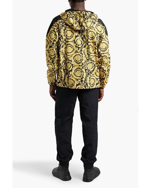 Versace Black Printed Shell Half-zip Hooded Jacket for men