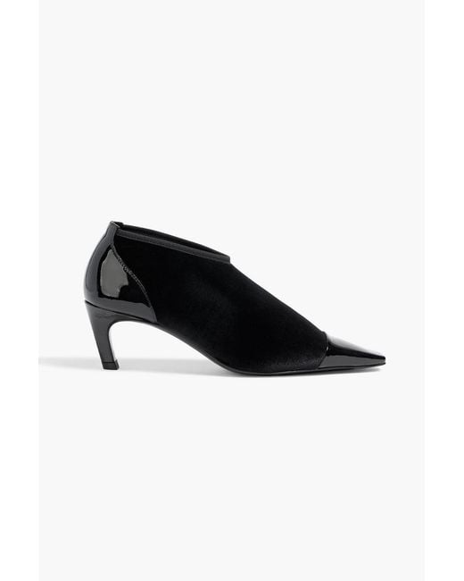 Totême  Black Patent Leather-Trimmed Velvet Ankle Boots