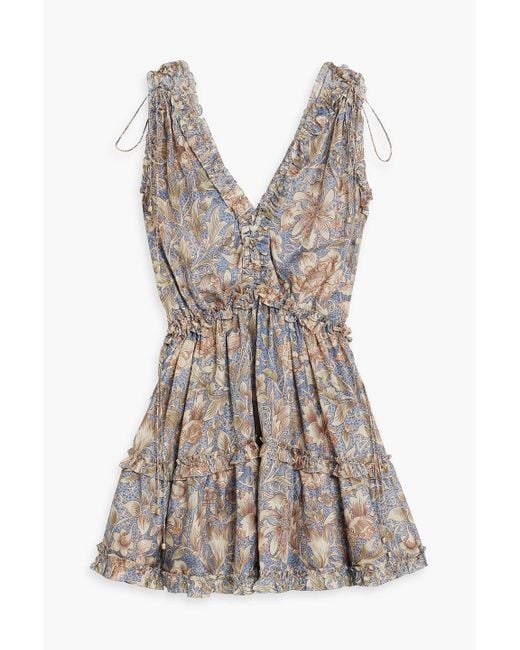 Zimmermann Gray Chintz Ruffled Tiered Floral-print Silk Mini Dress
