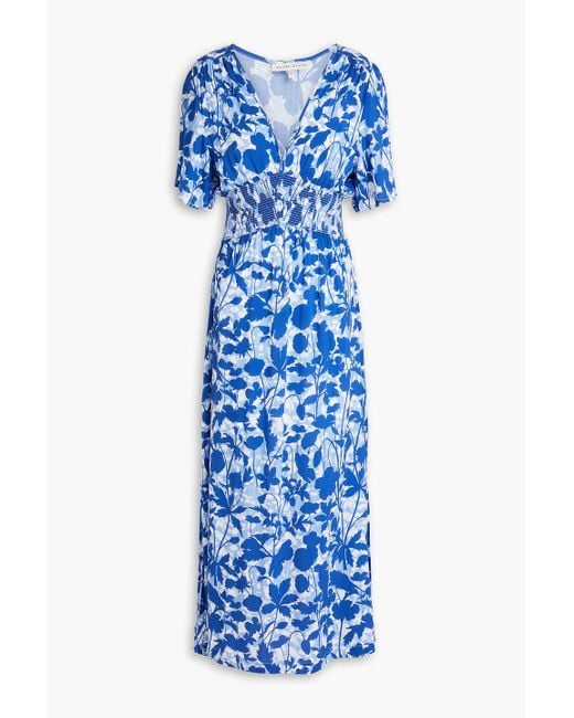 Heidi Klein Blue Tuscany Shirred Floral-print Mousseline Midi Dress