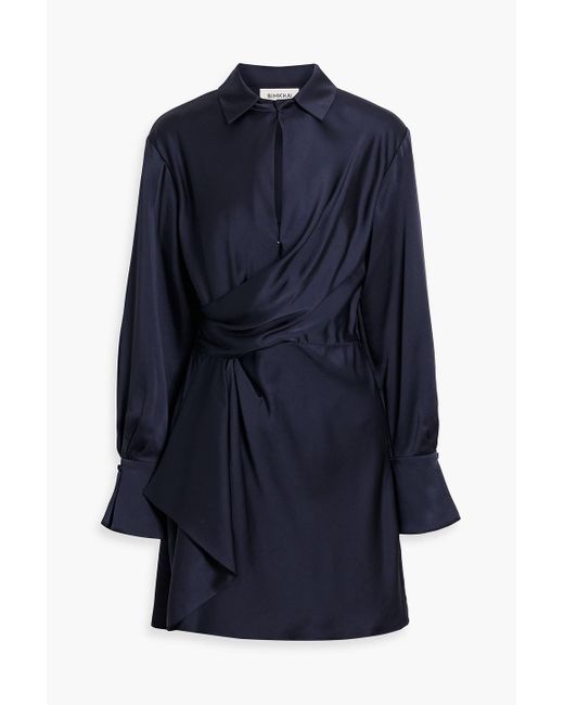 Jonathan Simkhai Blue Talit Draped Satin-Crepe Mini Dress
