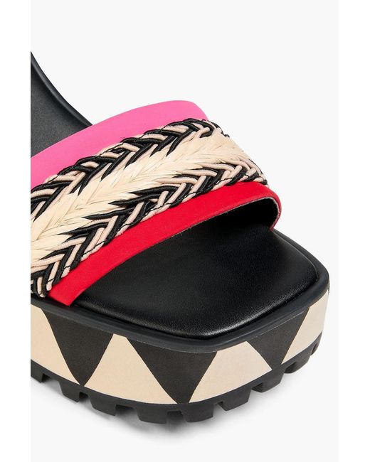 Farm Rio Black Faux Raffia Wedge Sandals