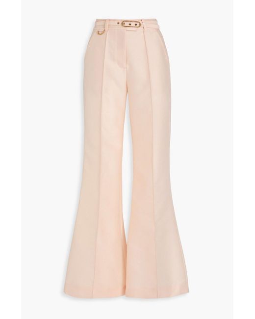 Zimmermann Natural Belted Wool And Silk-Blend Wide-Leg Pants