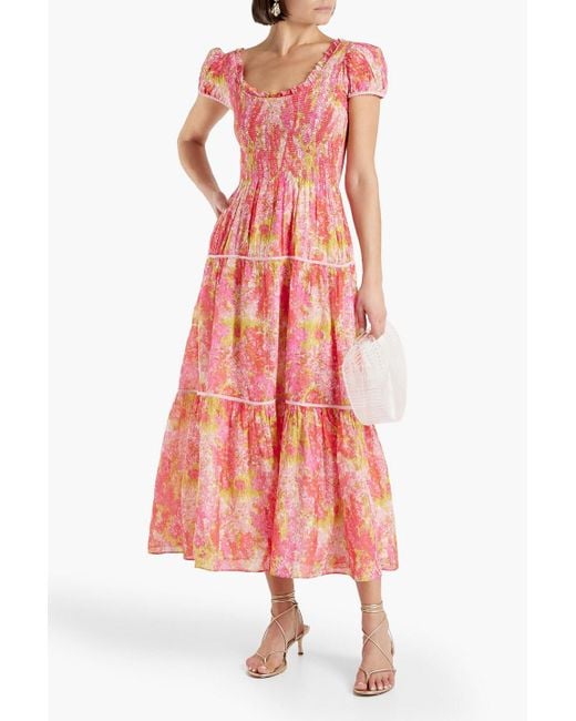 LoveShackFancy Elisabelle Shirred Floral-print Cotton And Silk-blend Maxi Dress