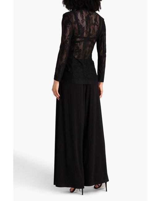Norma Kamali Black Pleated Stretch-jersey Wide-leg Pants