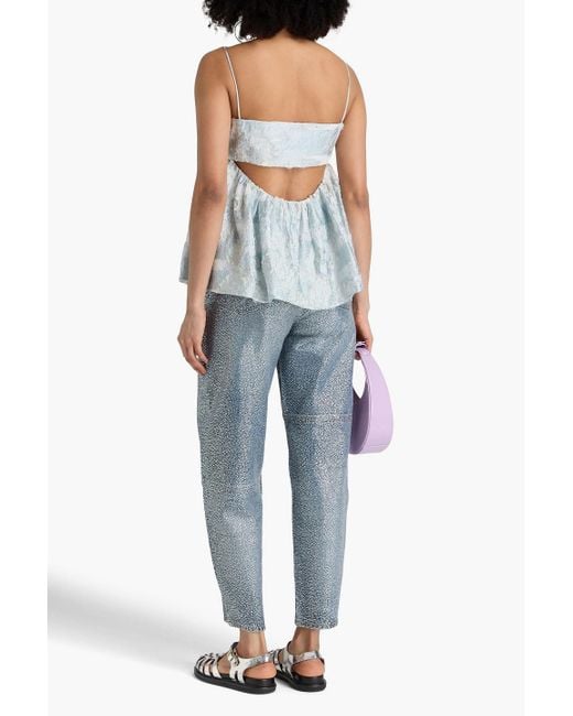 Stine Goya Blue Sghari oberteil aus floralem jacquard mit cut-outs