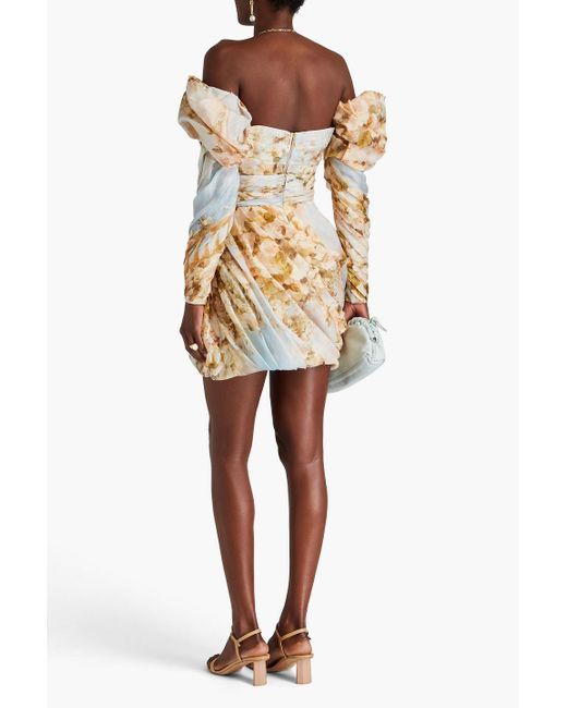 Zimmermann Natural Draped Floral-print Linen And Silk-blend Gauze Mini Skirt