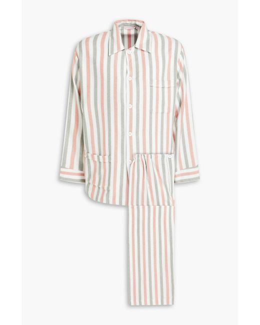 Derek Rose White Striped Cotton-flannel Pajama Set for men