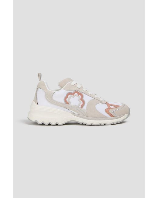 Maje White Suede, Leather And Shell Sneakers