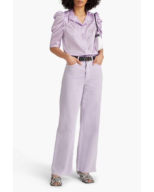 FRAME Purple Gillian Stretch-silk Satin Shirt
