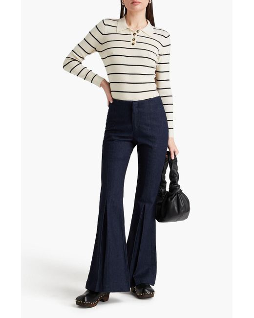 FRAME Blue Pleated High-rise Flared Jeans