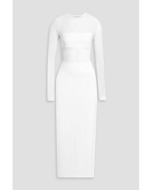 Norma Kamali White Dash Dash Mesh-Paneled Stretch-Knit Gown