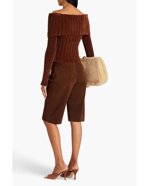Jacquemus Brown Off-the-shoulder Ribbed-knit Sweater