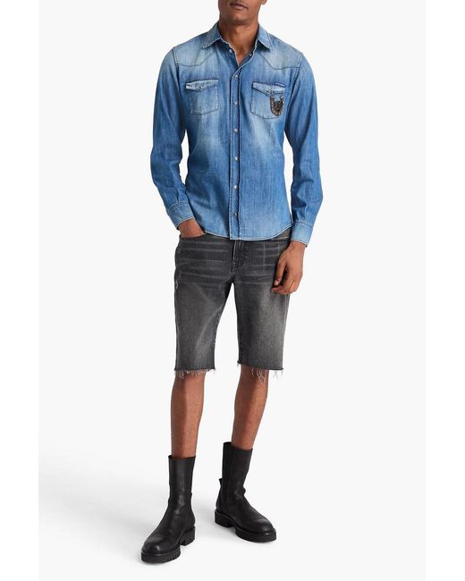 Dolce & Gabbana Hemd aus denim in ausgewaschener optik mit verzierung in Blue für Herren