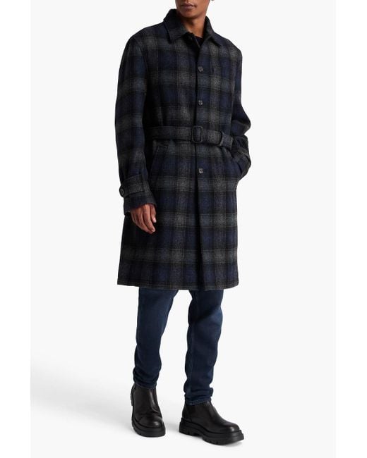 Oliver Spencer Black Belted Checked Wool Coat for men