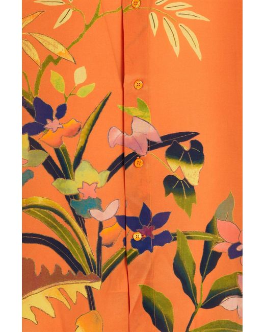 Etro Orange Floral-print Silk Crepe De Chine Shirt for men
