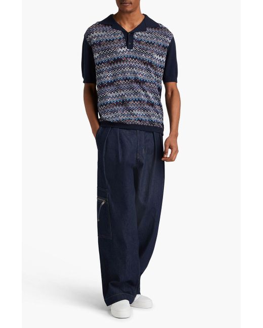 Missoni Blue Crochet-knit Cotton-blend Polo Shirt for men