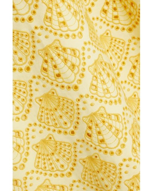 Saloni Yellow Aubrey Broderie Anglaise Cotton Midi Dress