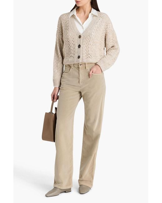 Brunello Cucinelli Natural Cotton-Velvet Straight-Leg Pants