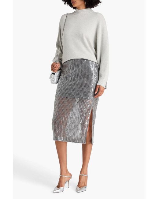 Brunello Cucinelli White Bead-Embellished Cashmere Turtleneck Sweater