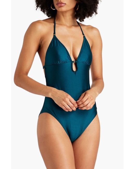 Zimmermann Blue Cutout Halterneck Swimsuit