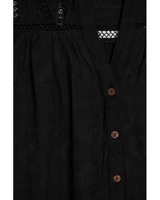 Veronica Beard Black Mirtea Ruffled Cotton Jacquard Mini Shirt Dress