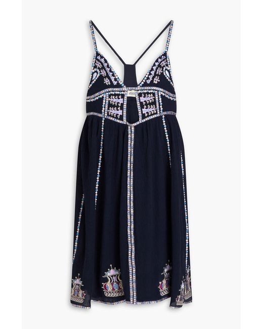 Isabel Marant Blue Bretty Embellished Cutout Cotton-Blend Mini Dress