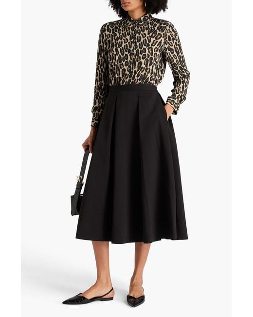 Theory Black Pleated Crepe Midi Skirt