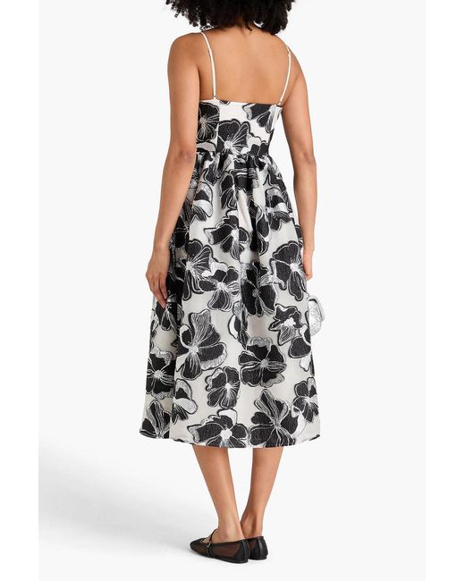Stine Goya White Metallic Floral-Jacquard Midi Dress
