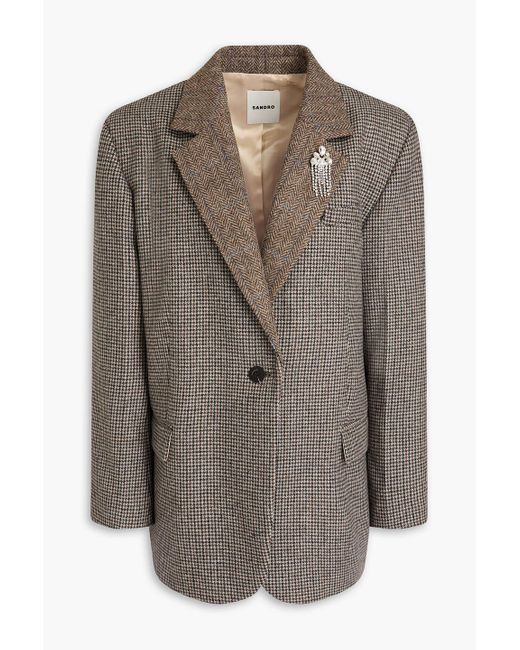 Sandro Brown Herringbone-paneled Felt Blazer