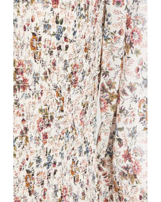 Veronica Beard Natural Kali Ruffled Floral-print Cotton Top